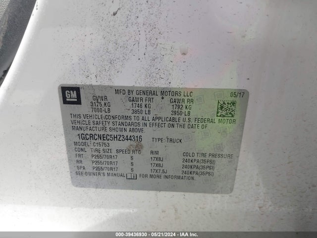 Chevrolet Silverado 1500 Wt 2017 1GCRCNEC5HZ344316 Image 9