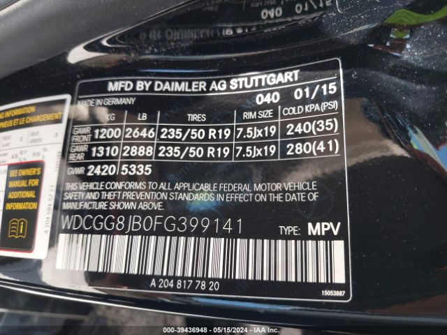 WDCGG8JB0FG399141 Mercedes-Benz Glk 350 4matic