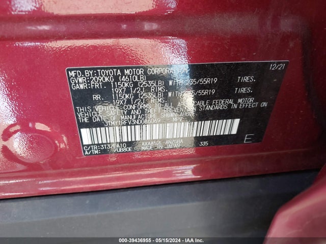 Toyota Rav4 Limited 2022 JTMY1RFV3ND086069 Image 9