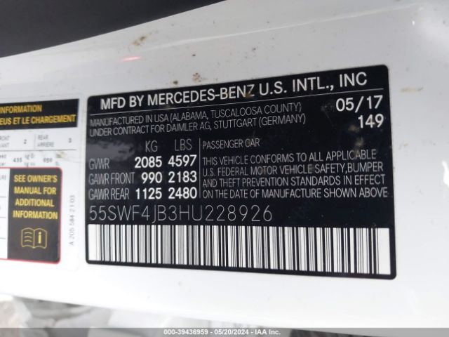 55SWF4JB3HU228926 Mercedes-Benz C 300 Luxury/sport