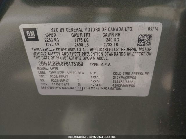 2GNALBEK8F6173189 Chevrolet EQUINOX 1LT