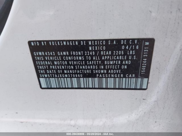 3VW5T7AJXGM370860 Volkswagen Jetta 2.0t Gli Sel