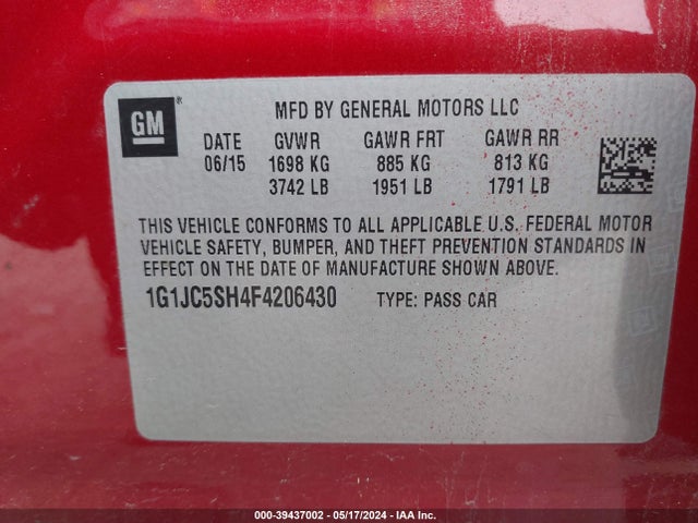 Chevrolet Sonic Lt Auto 2015 1G1JC5SH4F4206430 Image 9