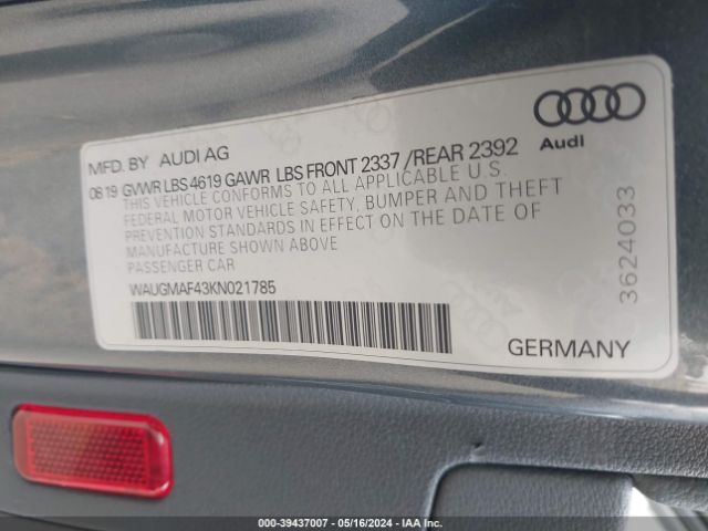 WAUGMAF43KN021785 Audi A4 40 Premium/40 Titanium Premium