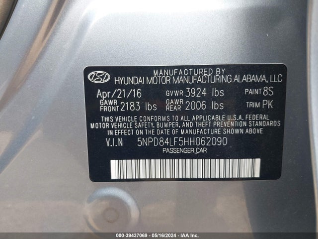 Hyundai ELANTRA SE 2017 5NPD84LF5HH062090 Image 9