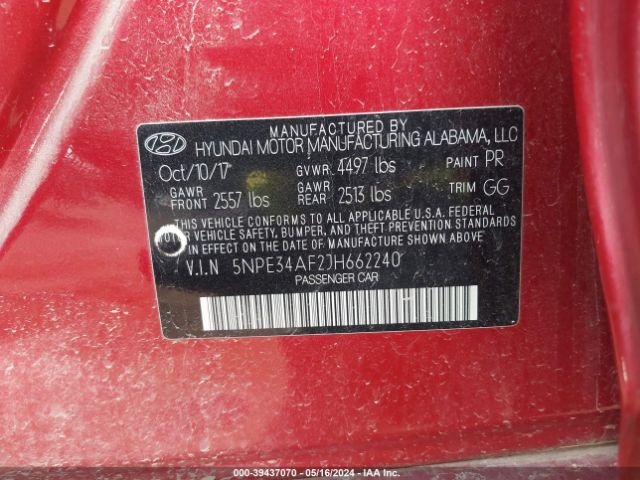 5NPE34AF2JH662240 Hyundai SONATA SEL