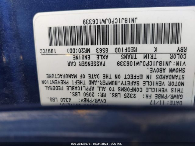 JN1BJ1CP0JW106339 Nissan Rogue Sport Sl