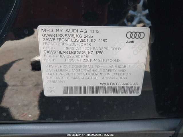 Audi Q5 2.0t Premium 2014 WA1LFAFP3EA067645 Image 9