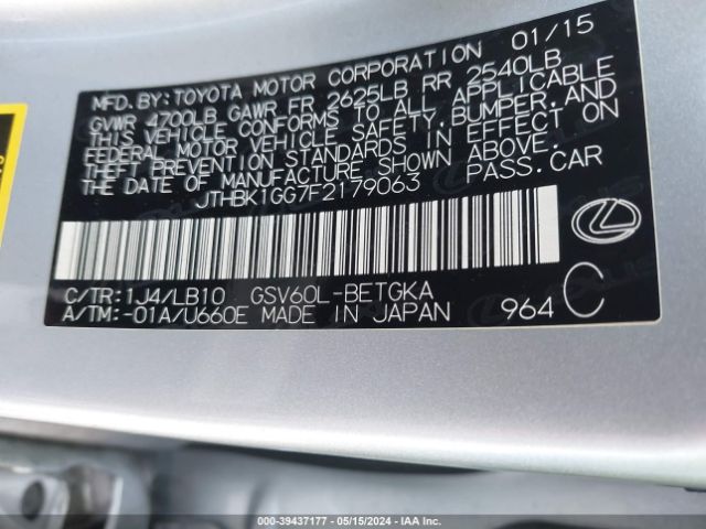 JTHBK1GG7F2179063 Lexus ES 350