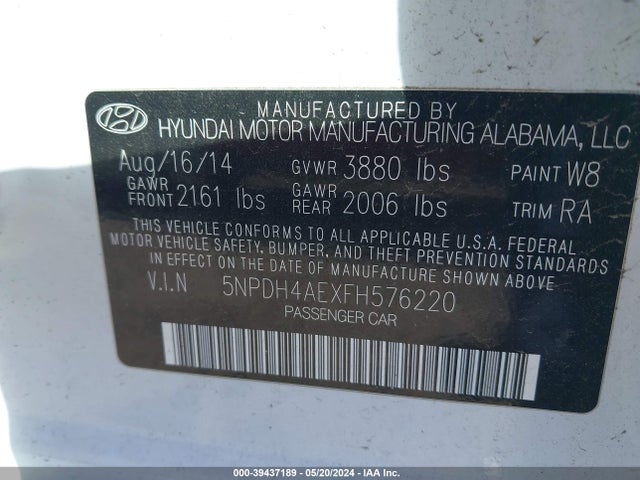 Hyundai ELANTRA SE 2015 5NPDH4AEXFH576220 Image 9