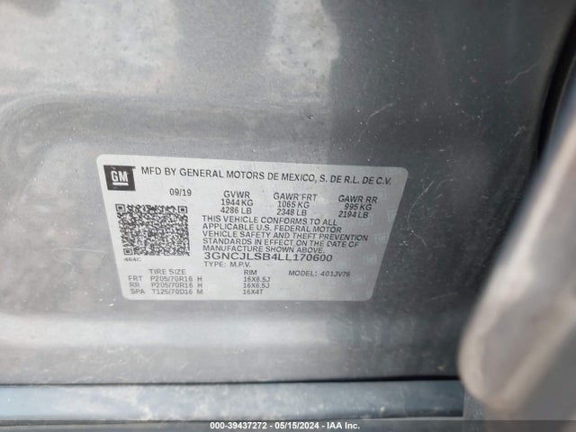 Chevrolet Trax Fwd Lt 2020 3GNCJLSB4LL170600 Image 9