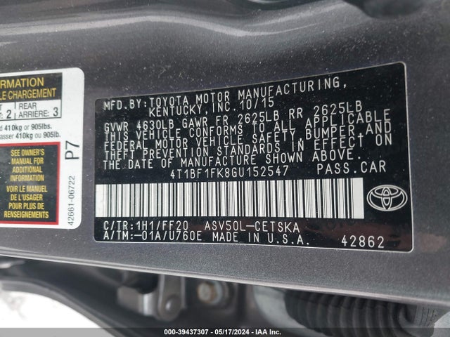 Toyota CAMRY SE 2016 4T1BF1FK8GU152547 Image 9