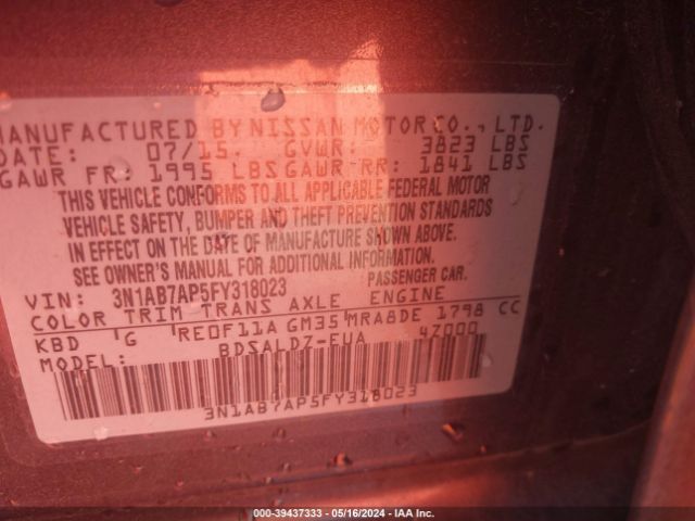 3N1AB7AP5FY318023 Nissan SENTRA SV