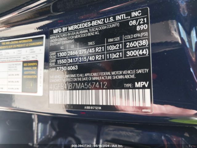 4JGFB4JB7MA567412 Mercedes-Benz GLE 350