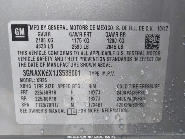 Chevrolet EQUINOX LT 2018 3GNAXKEX1JS538001 Image 9
