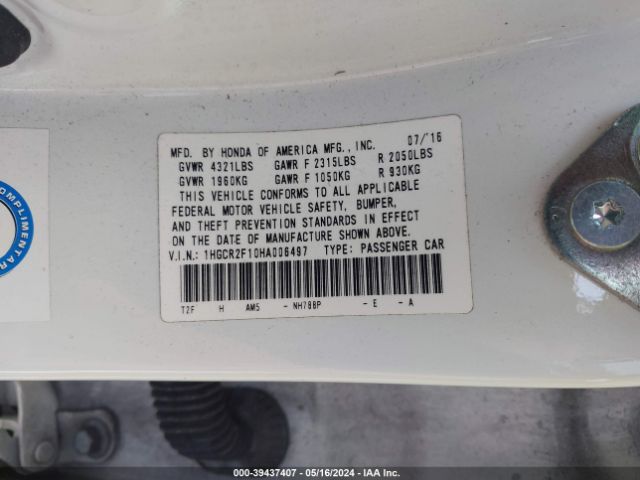 1HGCR2F10HA006497 Honda Accord Sport Se