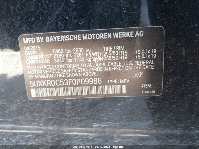 BMW X5 Xdrive35i 2015 5UXKR0C53F0P09986 Image 9