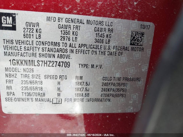 1GKKNMLS7HZ274709 GMC Acadia Slt-1