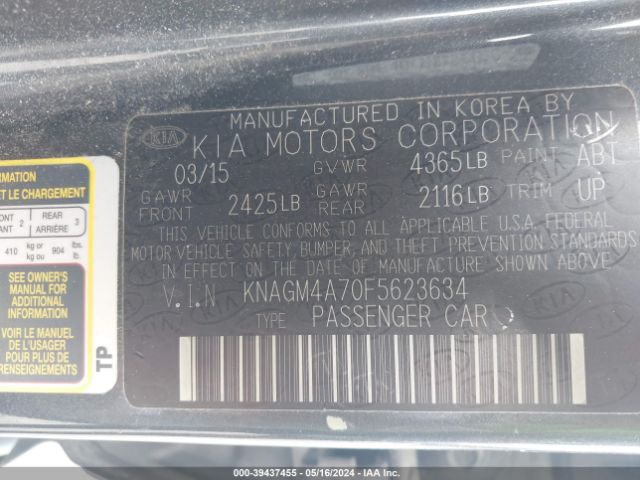 KNAGM4A70F5623634 KIA Optima Lx