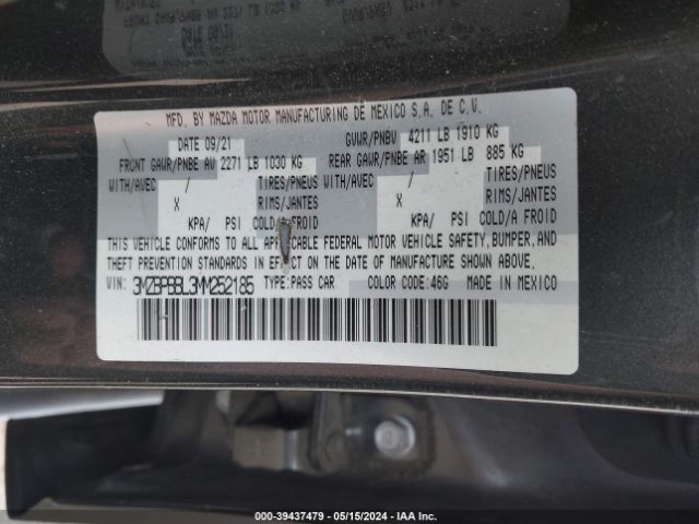 3MZBPBBL3MM252185 Mazda Mazda3 Select