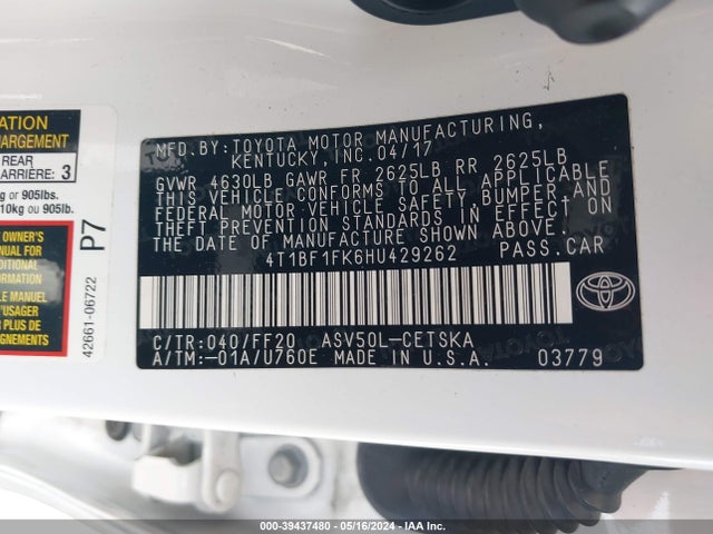 Toyota CAMRY SE 2017 4T1BF1FK6HU429262 Image 9