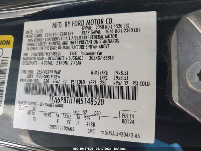 Ford Mustang Ecoboost Fastback 2021 1FA6P8TH1M5148520 Image 9