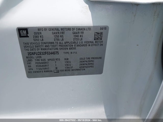 Chevrolet Equinox 2lt 2015 2GNFLCE32F6344975 Image 9