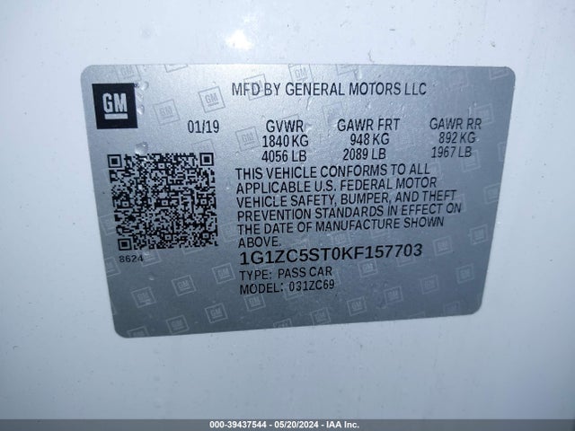 Chevrolet Malibu 1fl 2019 1G1ZC5ST0KF157703 Image 9