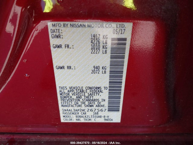 Nissan Altima 2.5 Sv 2017 1N4AL3AP2HC267567 Image 9