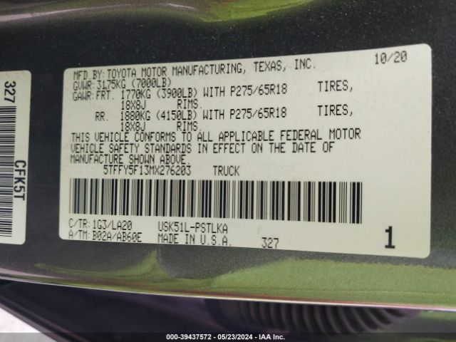 5TFFY5F13MX276203 Toyota Tundra Limited
