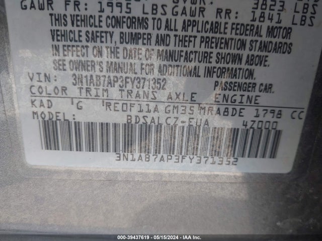 Nissan SENTRA S 2015 3N1AB7AP3FY371352 Image 9