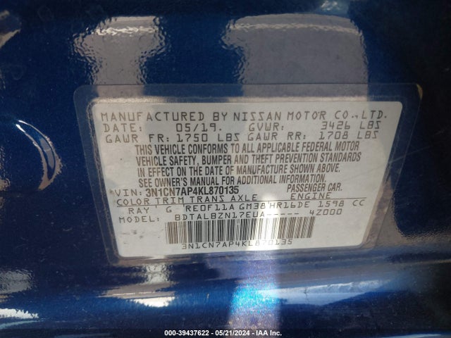 Nissan Versa 1.6 Sv 2019 3N1CN7AP4KL870135 Image 9