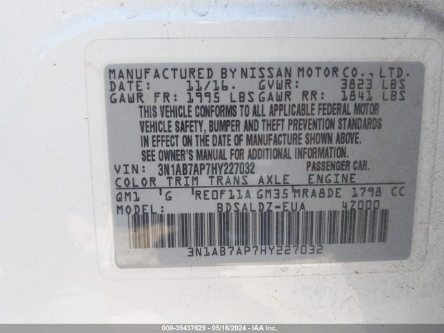 Nissan SENTRA SV 2017 3N1AB7AP7HY227032 Image 9