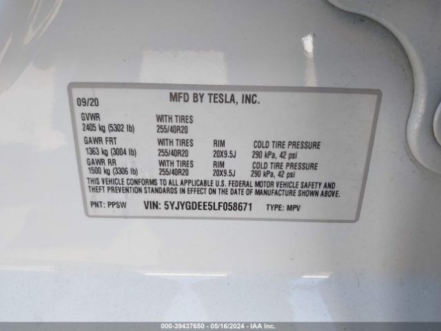 5YJYGDEE5LF058671 Tesla Model Y Long Range Dual Motor All-wheel Drive