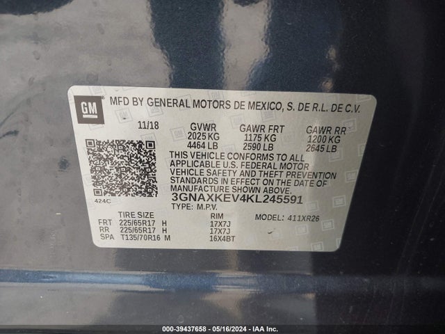 Chevrolet EQUINOX LT 2019 3GNAXKEV4KL245591 Image 9
