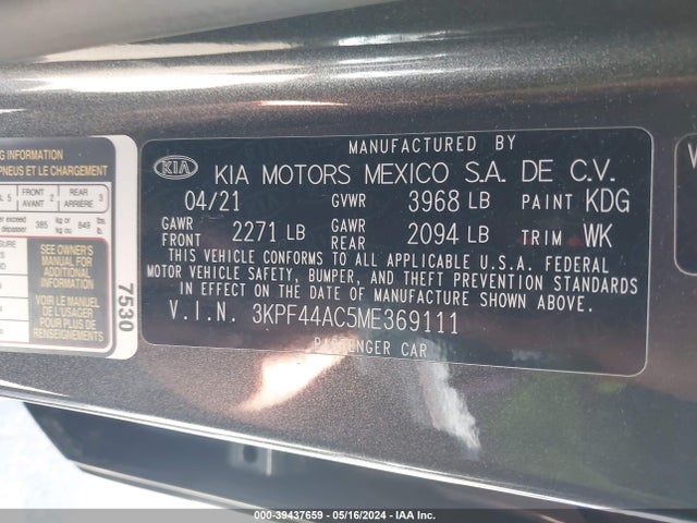 KIA FORTE GT 2021 3KPF44AC5ME369111 Image 9