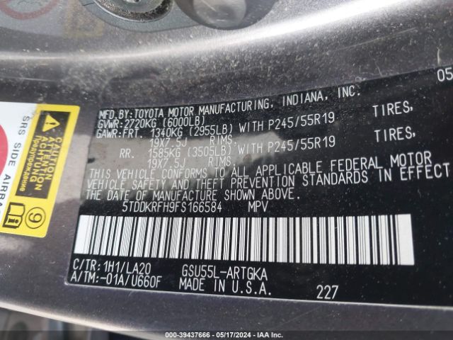 5TDDKRFH9FS166584 Toyota Highlander Limited V6