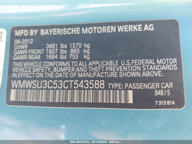 2012 MINI COOPER WMWSU3C53CT543588 Photo 8
