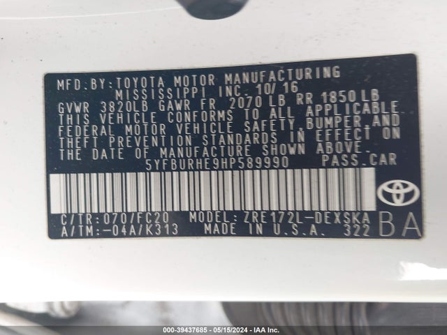 Toyota Corolla Se Special Edition 2017 5YFBURHE9HP589990 Image 9
