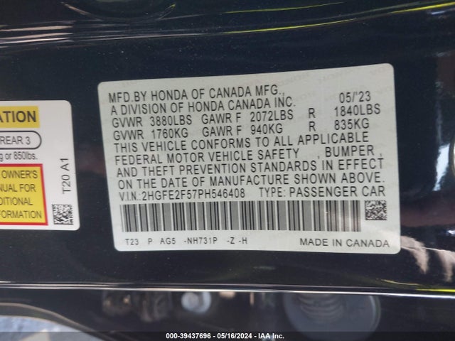 Honda Civic Sport 2023 2HGFE2F57PH546408 Image 9