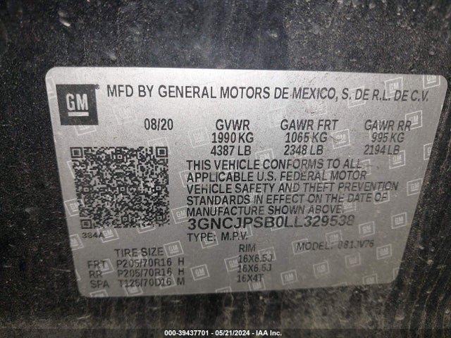 Chevrolet Trax Awd Lt 2020 3GNCJPSB0LL329538 Image 9