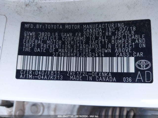 Toyota COROLLA LE 2018 2T1BURHEXJC083414 Image 9