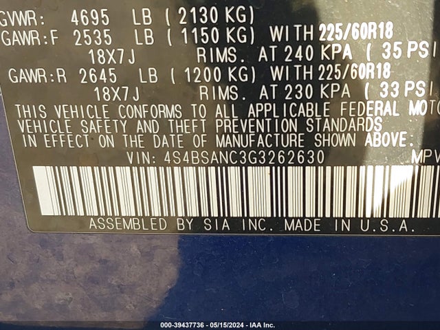 Subaru Outback 2.5i Limited 2016 4S4BSANC3G3262630 Image 9