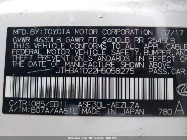 JTHBA1D22H5058275 Lexus IS 200T
