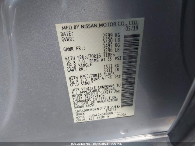 Nissan Frontier Sv 2019 1N6AD0ER0KN773246 Image 9