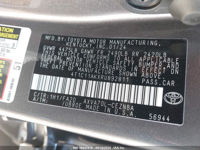 Toyota CAMRY LE 2024 4T1C11AKXRU892811 Image 9