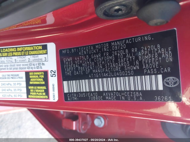 Toyota CAMRY SE 2020 4T1G11AK2LU400250 Image 9