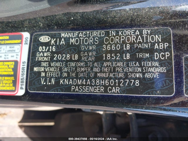 KIA RIO LX 2017 KNADM4A38H6012778 Image 9