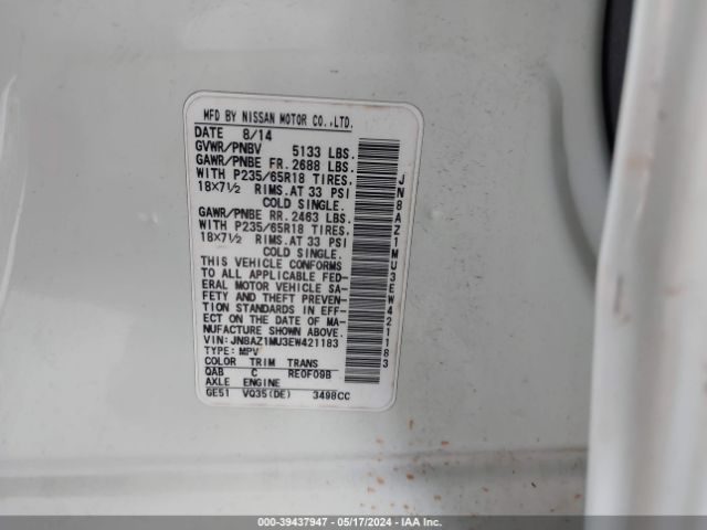 JN8AZ1MU3EW421183 Nissan MURANO S