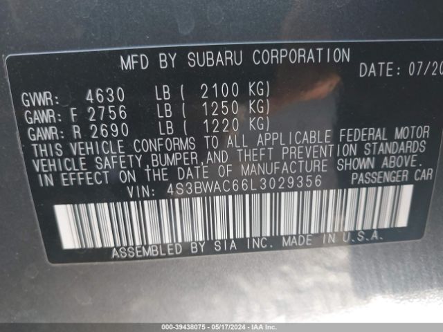 4S3BWAC66L3029356 Subaru Legacy Premium